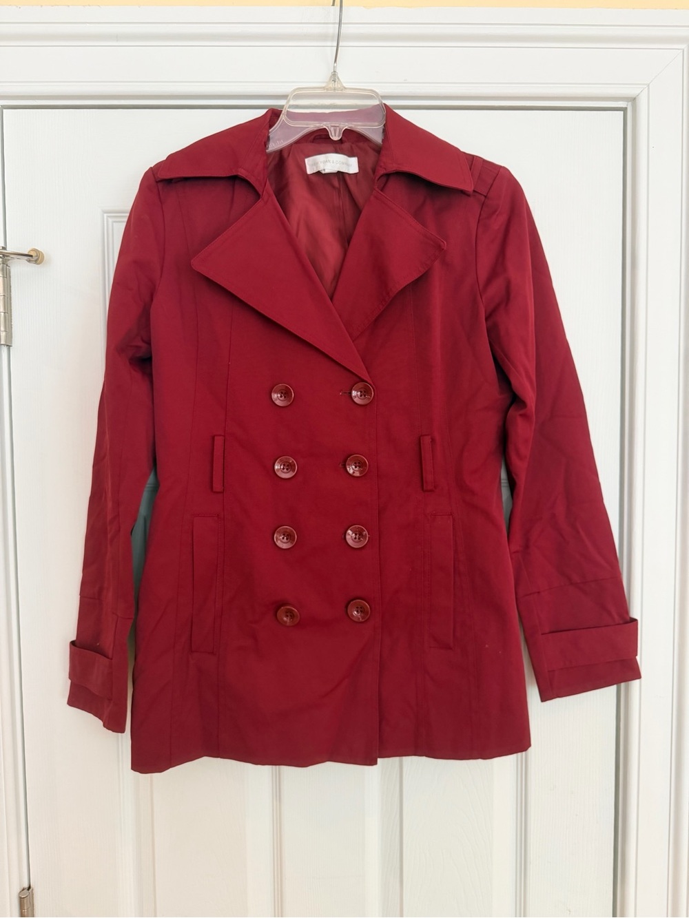 Ladies Size XS "New York & Company" Double-Breasted Red Pea Coat GUC